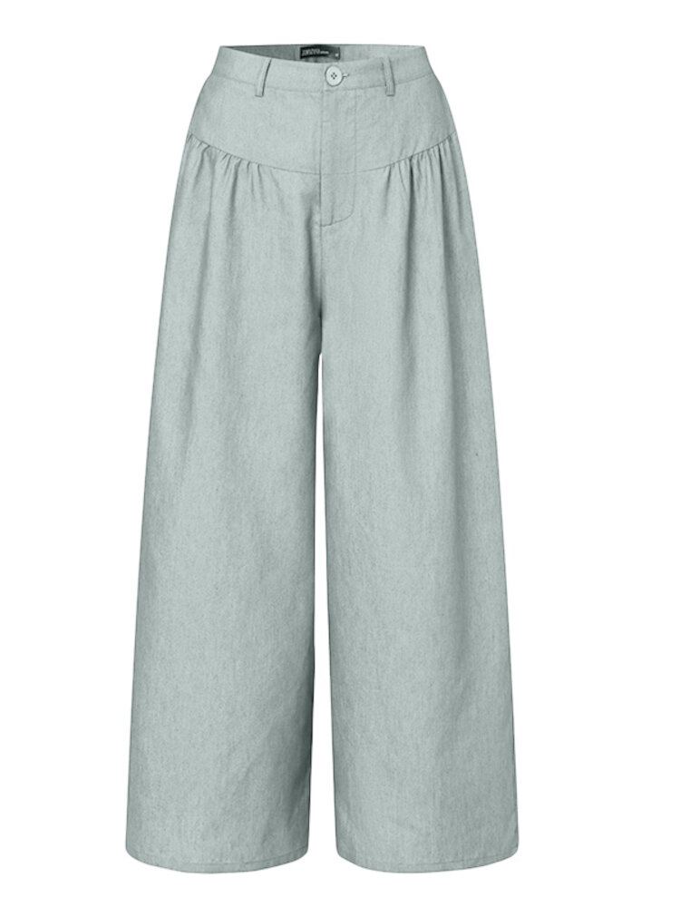 Fashion Simplicity Kiinteät Laskostetut Korkeat Housut Naisille