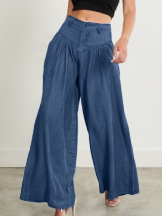 Fashion Simplicity Kiinteät Laskostetut Korkeat Housut Naisille