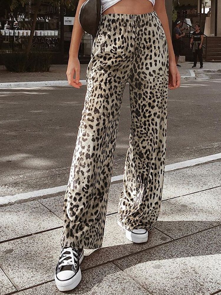 Leopardilaskostettu Resori Vyötäröhousut Naisille