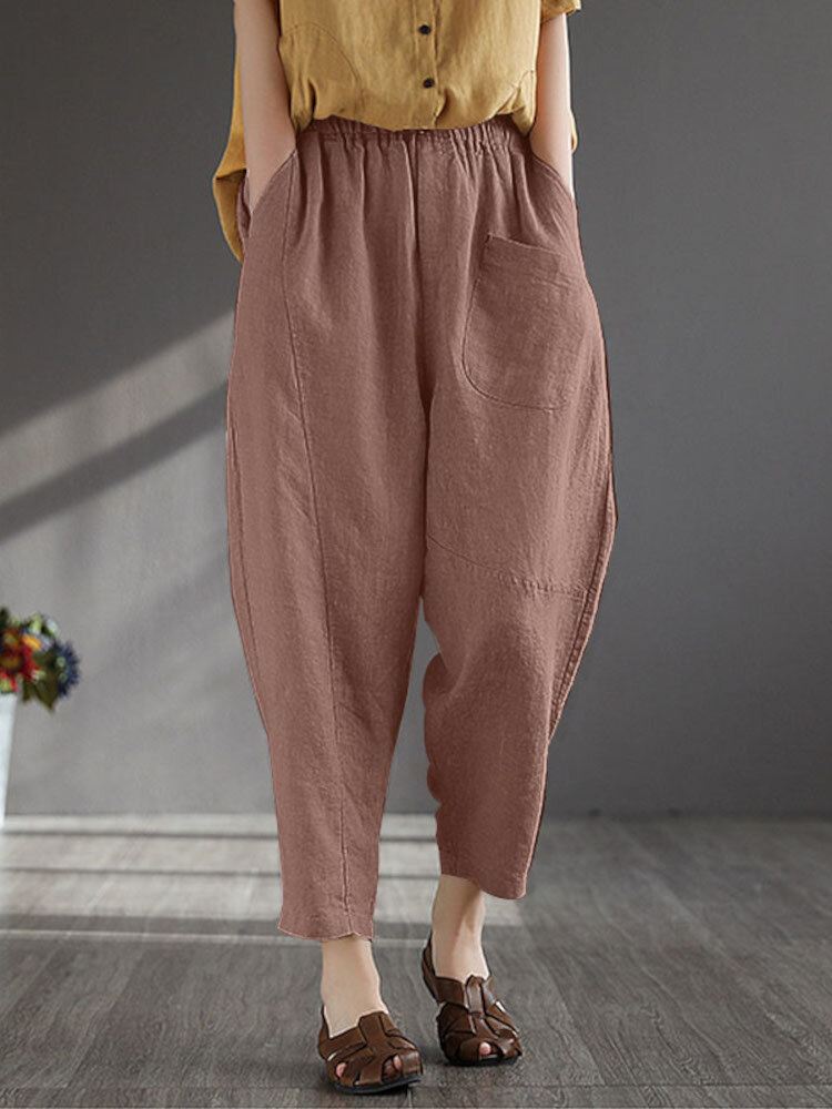 Naisten 100 % Puuvillaa Leveäjalkaiset Yksiväriset Harlan Casual Pyjama Yhdeksännet Housut