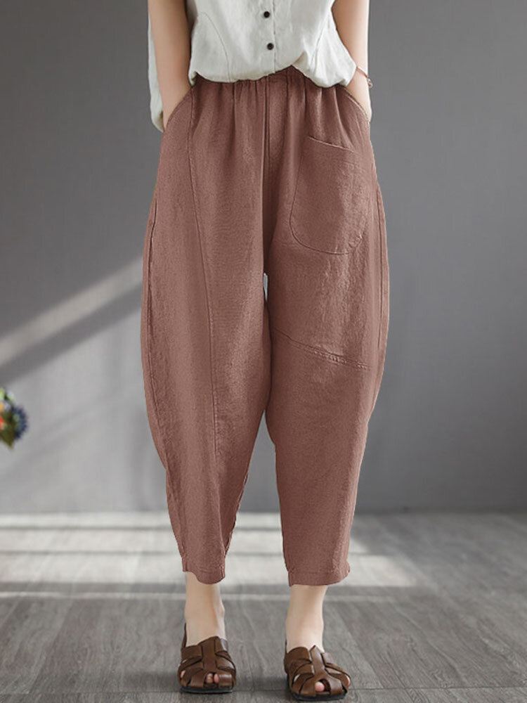 Naisten 100 % Puuvillaa Leveäjalkaiset Yksiväriset Harlan Casual Pyjama Yhdeksännet Housut
