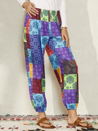 Naisten Colorblock Etnisen Tyylin Printti Joustavat Vyötäröhousut