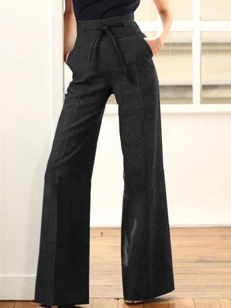 Naisten Kiristysnyörillä Korkeavyötäröiset Housut Suorat Bootcut-housut Taskuilla