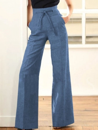 Naisten Kiristysnyörillä Korkeavyötäröiset Housut Suorat Bootcut-housut Taskuilla