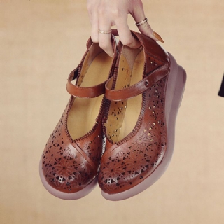 Naisten Retro Hollow Pehmeät Mukavat Aito Nahka Hook Loop Mary Jane Wedges Kengät
