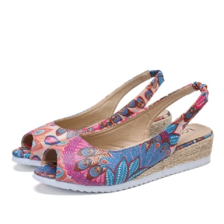 Naisten Riikinkukkokuvioiset Espadrille Mukavat Wedge Peep Toe Alustat