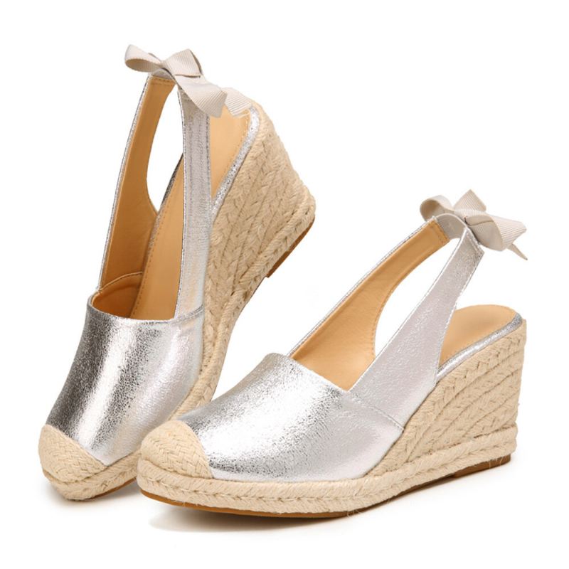Naisten Umpikärkiset Rusettikoriste Elastinen Luistaa Päälle Espadrille Wedges Sandaalit