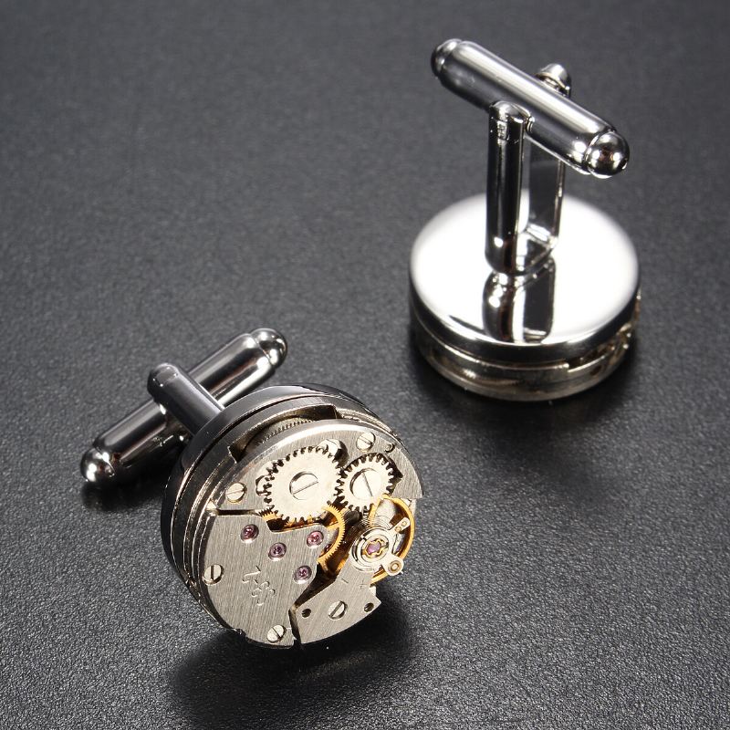 1 Pari Miesten Pyöreä Paljas Movement Watch Movement Muoti Design Kalvosinnapit Kalvosinnapit