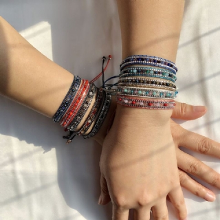 10 Väriä Bohemian Crystal Beaded Rannekoru Monikerroksinen Köysi Teleskooppinen Säädä Naisten Rannekoru