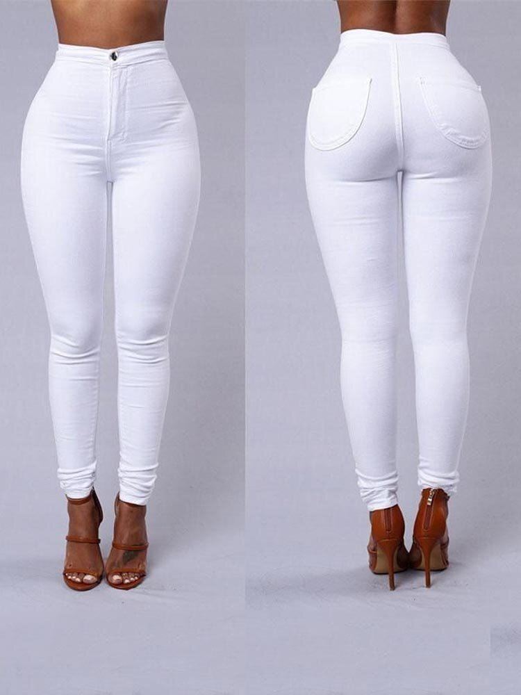Solid Casual Skinny High Waist Pitkät Farkut