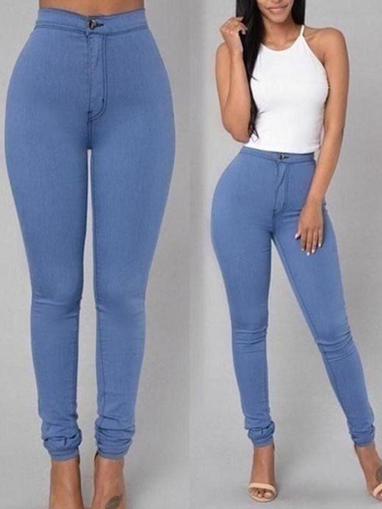 Solid Casual Skinny High Waist Pitkät Farkut