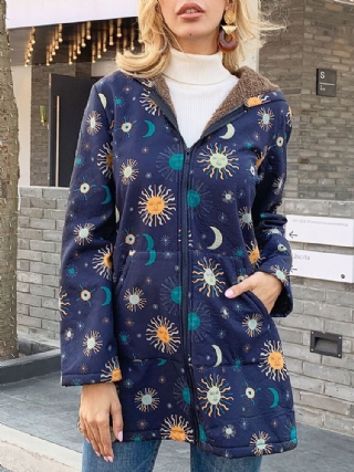 Casual Solor System Print Taskut Pitkähihaiset Plus Fleecetakit