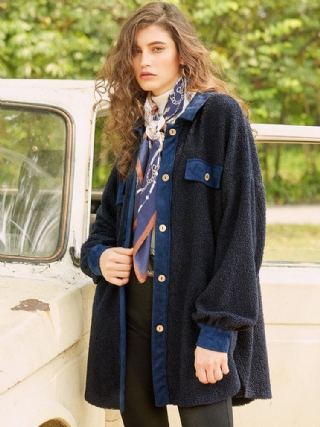 Fleece Patchwork Yksiväriset Epäsäännölliset Helma Pitkähihaiset Takit