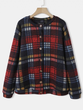 Naisten Vintage-ruudullinen Rento Pitkähihainen Takki