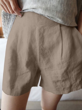 Solid Pocket Pocket Ruched Cotton Casual Shortsit
