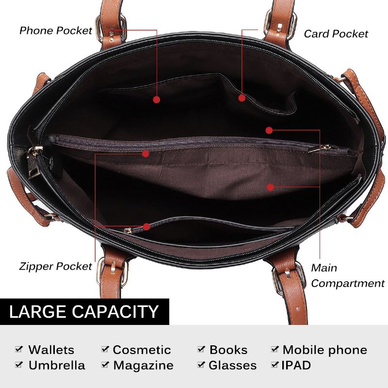 3 Kpl Pu Nahka Vintage Väri-sovitus Suurikapasiteettinen Clutch Bag Crossbody Laukku Olkalaukku Käsilaukku
