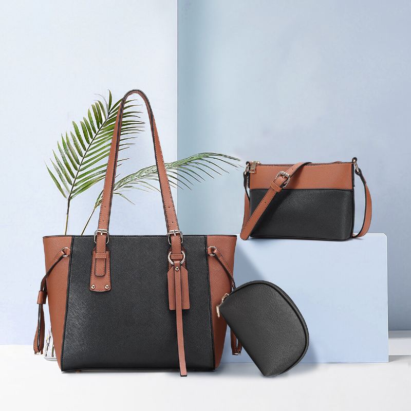 3 Kpl Pu Nahka Vintage Väri-sovitus Suurikapasiteettinen Clutch Bag Crossbody Laukku Olkalaukku Käsilaukku