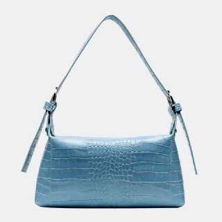Alligator Croc Pattern Rento Yksivärinen Olkalaukku Käsilaukku Naisille