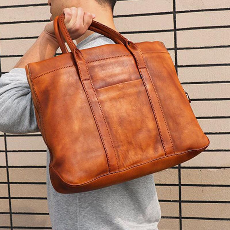 Miesten Aitoa Nahkaa Oleva Retro-monitaskuinen 15.6 Tuuman Kannettavan Tietokoneen Laukku Salkku Business-käsilaukku Crossbody-laukku
