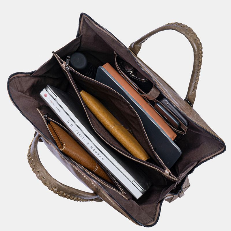 Miesten Aitoa Nahkaa Oleva Retro-monitaskuinen 15.6 Tuuman Kannettavan Tietokoneen Laukku Salkku Business-käsilaukku Crossbody-laukku
