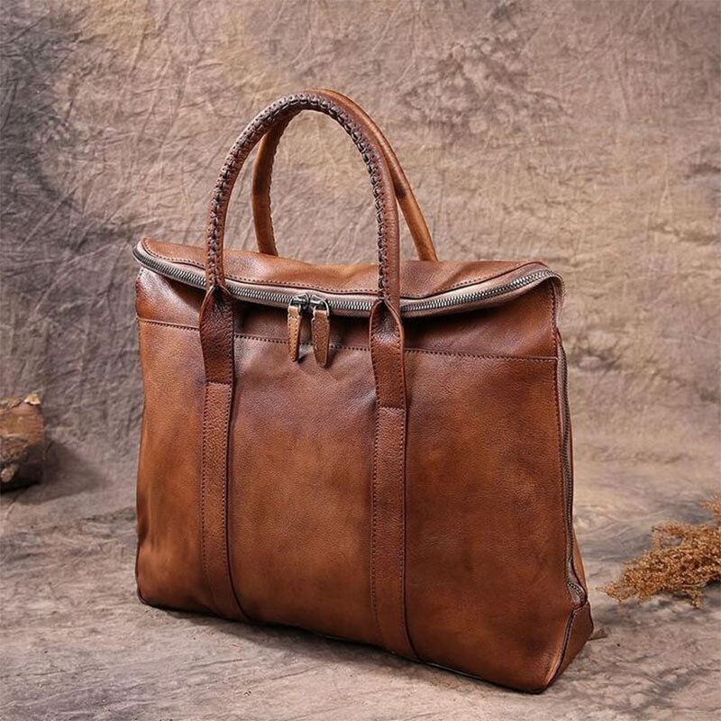 Miesten Aitoa Nahkaa Oleva Retro-monitaskuinen 15.6 Tuuman Kannettavan Tietokoneen Laukku Salkku Business-käsilaukku Crossbody-laukku