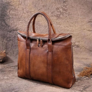 Miesten Aitoa Nahkaa Oleva Retro-monitaskuinen 15.6 Tuuman Kannettavan Tietokoneen Laukku Salkku Business-käsilaukku Crossbody-laukku