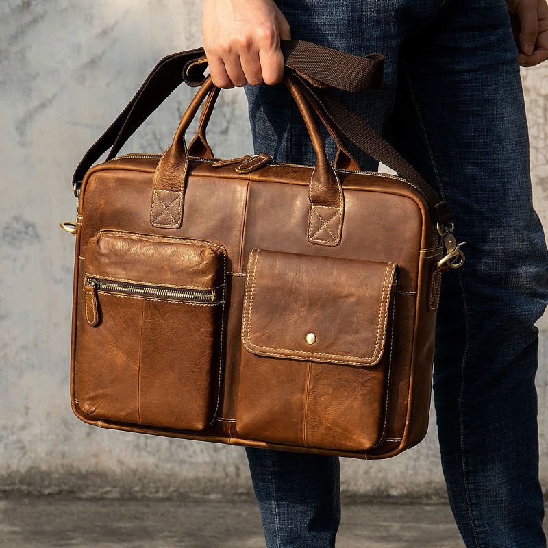 Miesten Keinonahkainen Vintage-salkku Monitoiminen Suurikapasiteettinen Tietokoneen Käsilaukku Crossbody Laukku