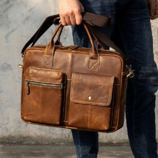Miesten Keinonahkainen Vintage-salkku Monitoiminen Suurikapasiteettinen Tietokoneen Käsilaukku Crossbody Laukku