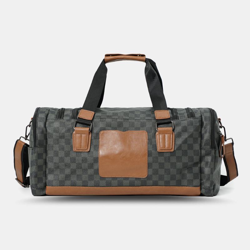 Miesten Pu Nahka Ruutukuvioinen Monitoimikäsilaukku Muoti Monitaskuinen Matkalaukku Fitness Bag Crossbody Laukku Olkalaukku