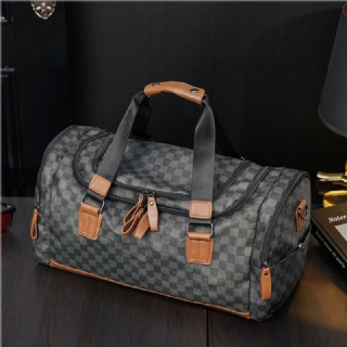 Miesten Pu Nahka Ruutukuvioinen Monitoimikäsilaukku Muoti Monitaskuinen Matkalaukku Fitness Bag Crossbody Laukku Olkalaukku