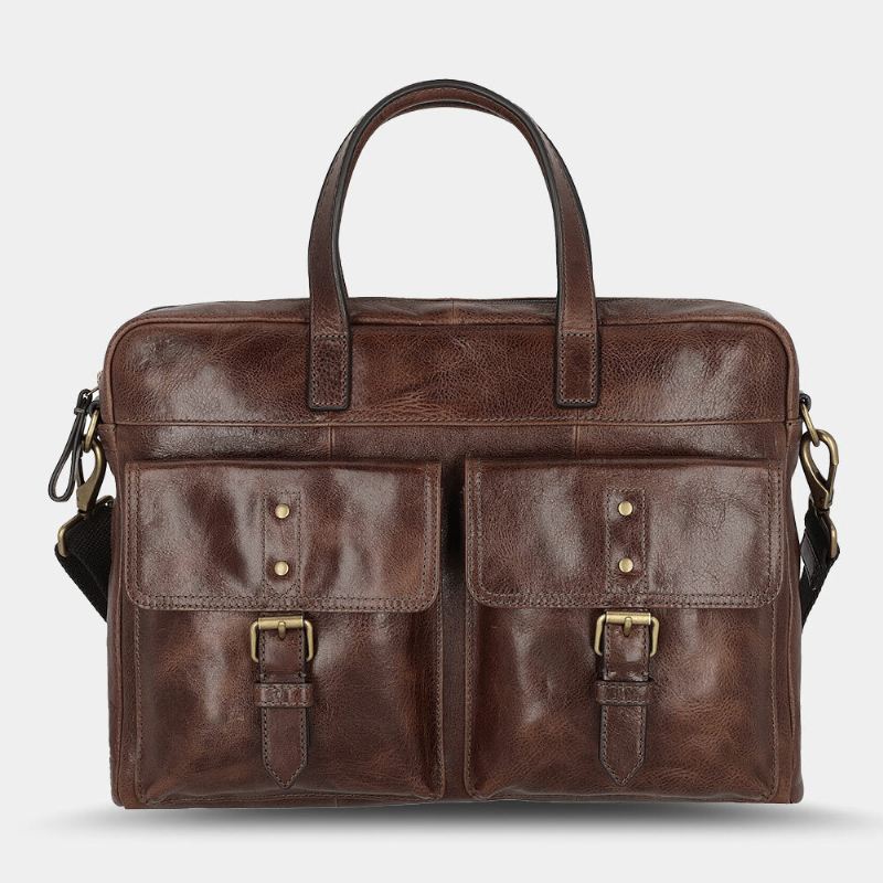 Miesten Pu Nahka Vintage Bussiness Monipuolinen Monitasku Opettajalaukku Salkku Monitoimi Crossbody Laukku Käsilaukku