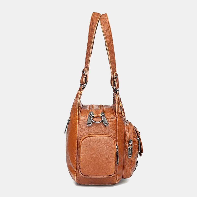 Naiset Pu Nahka Suuri Tilavuus Monitaskuinen Niitti Koriste Retro Pehmeä Kangas Käsilaukut Crossbody Laukut
