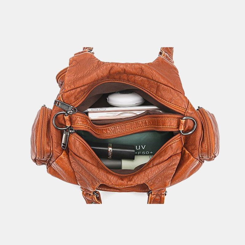Naiset Pu Nahka Suuri Tilavuus Monitaskuinen Niitti Koriste Retro Pehmeä Kangas Käsilaukut Crossbody Laukut