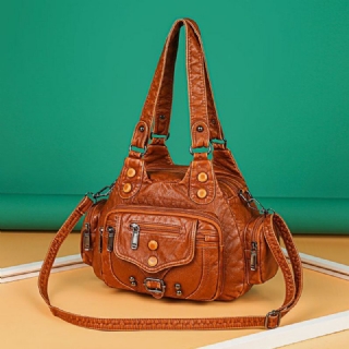 Naiset Pu Nahka Suuri Tilavuus Monitaskuinen Niitti Koriste Retro Pehmeä Kangas Käsilaukut Crossbody Laukut