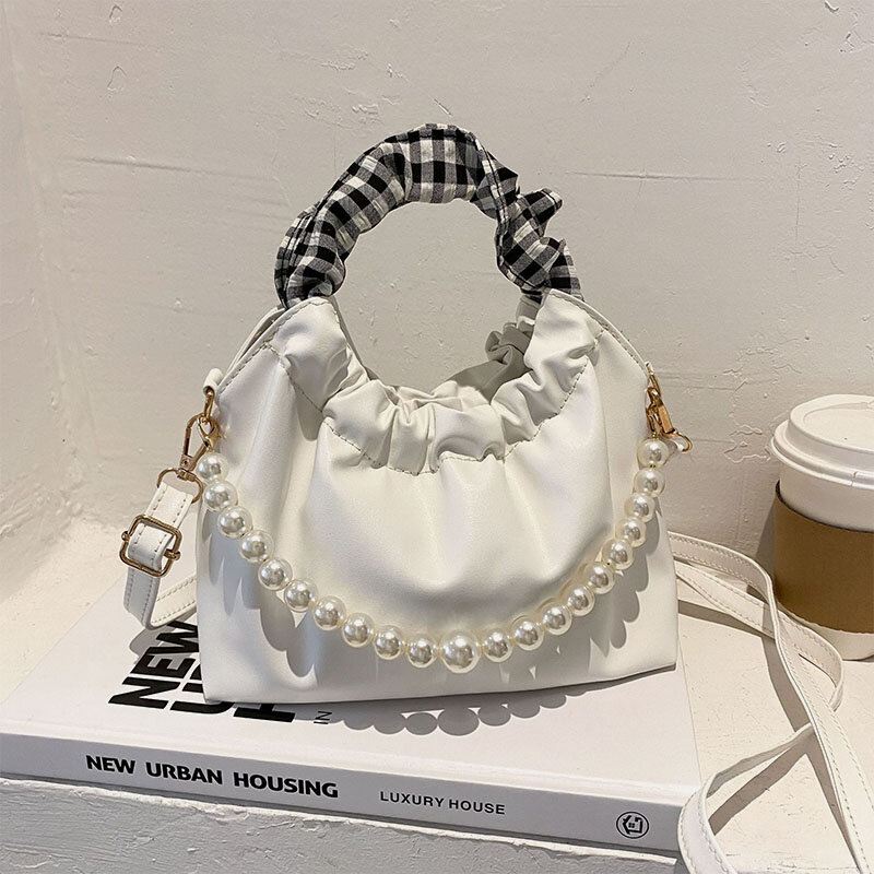 Naisten Helmiä Ketju Laskostettu Tasku Design Käsilaukku Irrotettava Olkahihna Kainalolaukku Olkalaukku Crossbody Bag