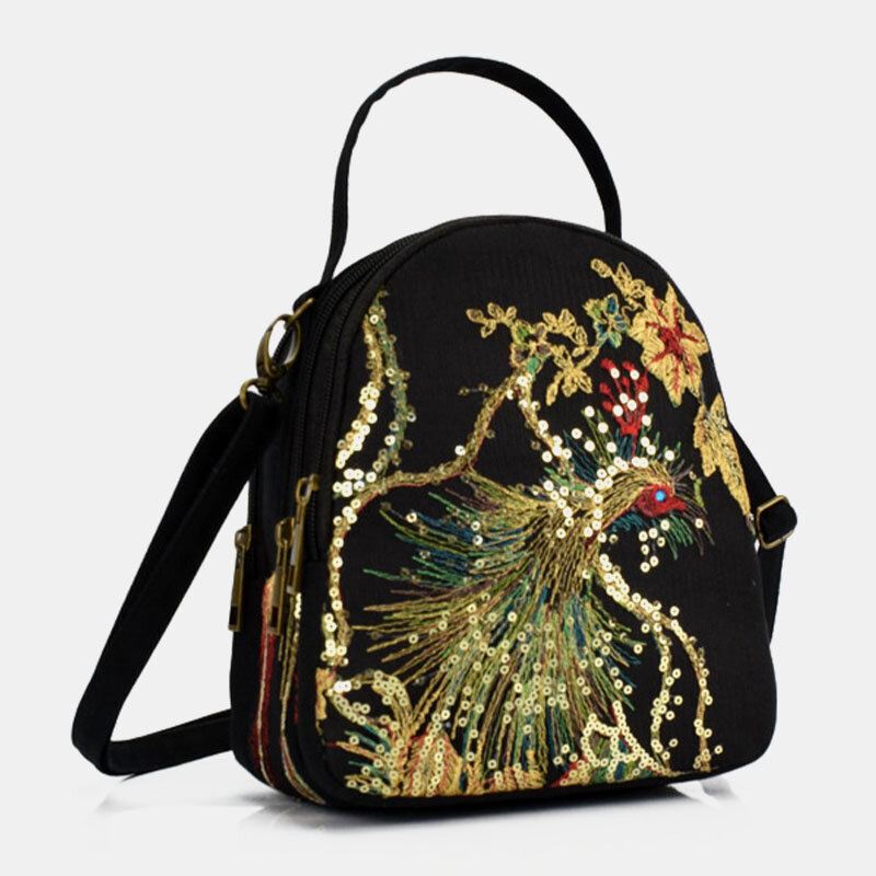 Naisten Kangas Etninen Tyyli Kirjonta Riikinkukkokuvio Paljetti Mini Multi-carry Käsilaukku Crossbody Laukku