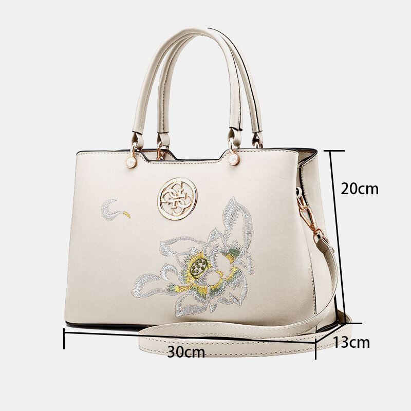 Naisten Vintage Kiinalaistyylinen Gardenia Kukka Brodeerattu Käsilaukku Suuri Tilavuus Monitaskuinen Monikantainen Pu Leahter Crossbody Laukku