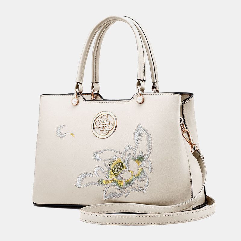 Naisten Vintage Kiinalaistyylinen Gardenia Kukka Brodeerattu Käsilaukku Suuri Tilavuus Monitaskuinen Monikantainen Pu Leahter Crossbody Laukku