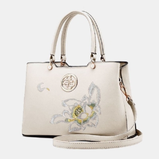 Naisten Vintage Kiinalaistyylinen Gardenia Kukka Brodeerattu Käsilaukku Suuri Tilavuus Monitaskuinen Monikantainen Pu Leahter Crossbody Laukku