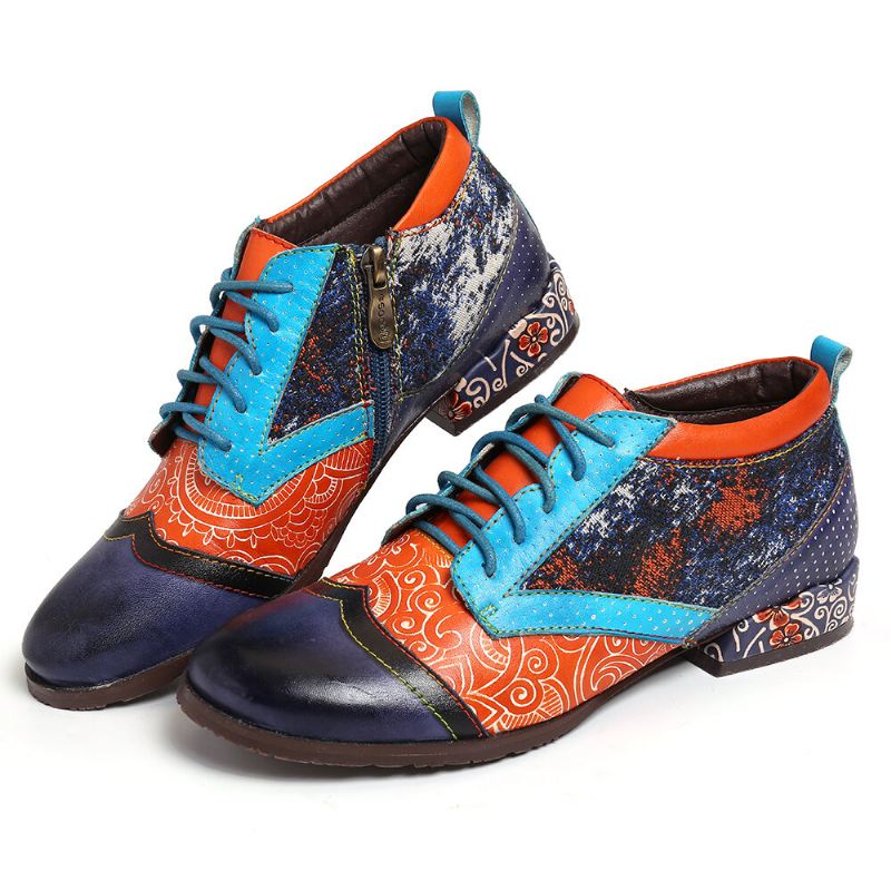 Bohemian Pattern Colorblock Aitoa Nahkaompeleet Mukavat Litteät Kengät