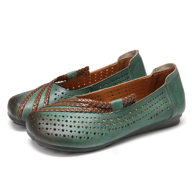 Kiillotetut Leikkaukset Punottu Pyöreä Varvas Slip-on Pehmeää Nahkaa Litteät Kengät