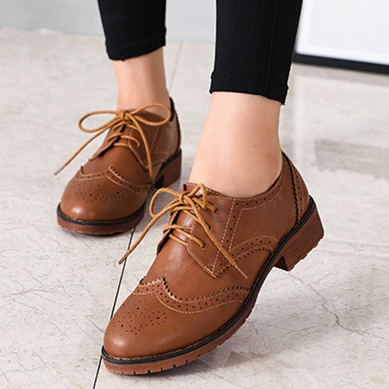 Naisten Nauhaiset Mukavat Monipuoliset Toimistokengät Retro Oxfords Litteät Kengät