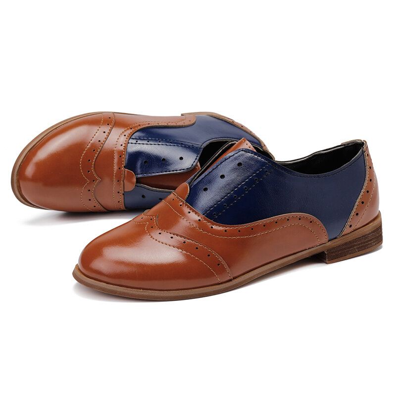 Naisten Väriliitos Neliömäinen Kantapää Pyöreä Kärki Brogue Oxfords Casual Litteät Kengät Mokkasiinit