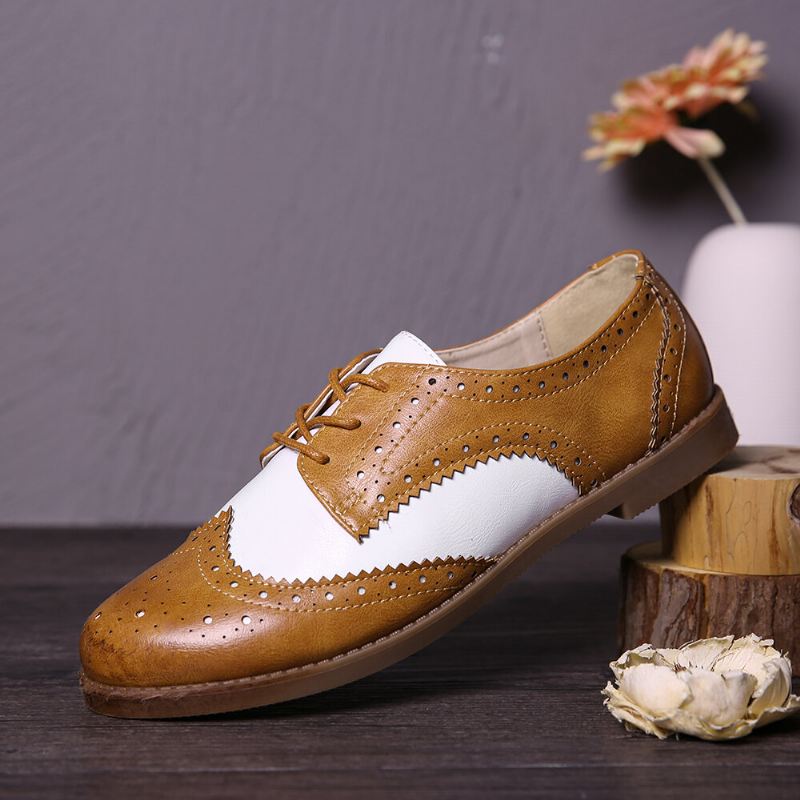 Värilliset Block Lace Up Rento Naisten Brogue Litteät Kengät