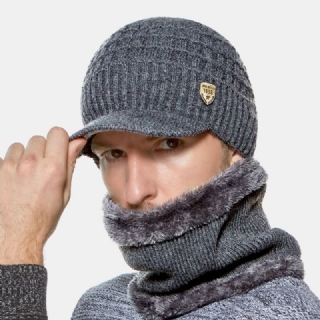 2 Kpl Miesten Talvi Plus Velvet Lämmin Cashmere Bonnet Neulotut Lippalakit Huivi Naamio Outdoor Wild Joustava Säädettävä Tuulenpitävä Pipo Skull Hat