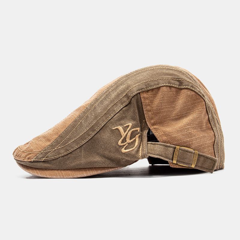Collrown Men Patchwork Letter Brodeerattu Säädettävä Casual Forward Cap Litteä Korkki Baret Cap