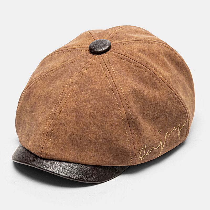 Collrown Miesten Hiero Väri Pu Distressikirjonta Vintage Kahdeksankulmainen Hattu Litteä Lippalakki