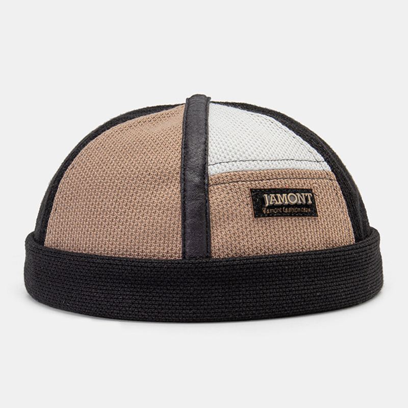 Collrown Miesten Metallinen Kirjaintarra Väri Block Tikkaus Landlord Cap Outdoor Casual Windoroof Aurinkovarjo Polar Fleece Pipo Skull Cap
