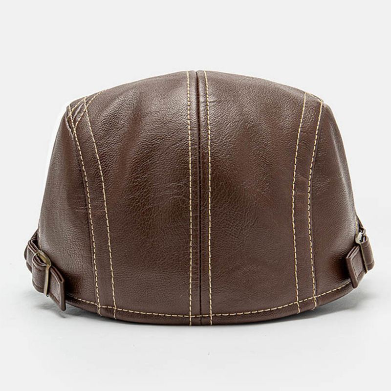 Collrown Miesten Pu Nahka Stitch Stripes Baretti Lippalakki Retro Säädettävä Laadukas Newsboy Cap Litteä Lippalakki