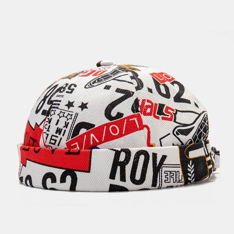 Collrown Miesten Puuvilla Väri Kirjainkuvio Muoti Rento Brimless Pipo Landlord Cap Skull Cap
